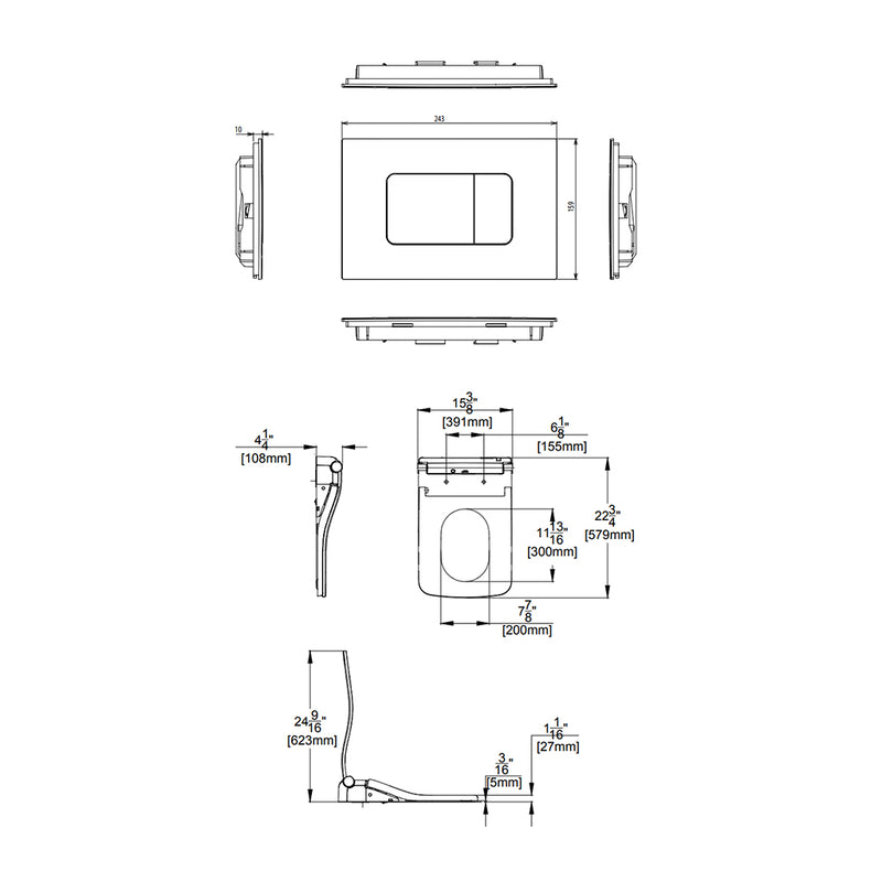 SP Washlet+ SW Elongated One Piece Toilet with Electronic Bidet Seat - Wall Mount - 15" Vitreous China/Cotton/Matte Silver