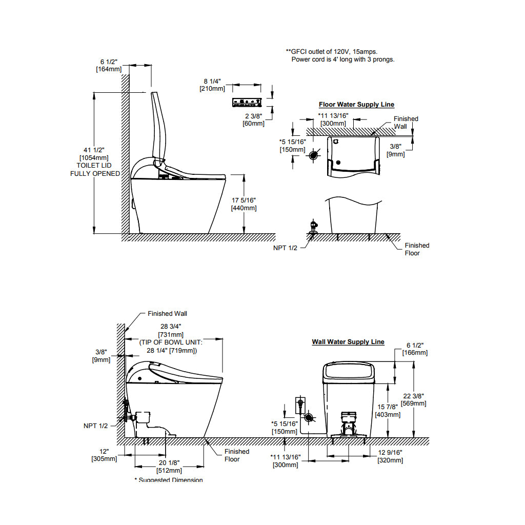家具 Alyssum Washlet Washlet G5A Dual Flush Integrated Smart Toilets - Floor Mount - 16