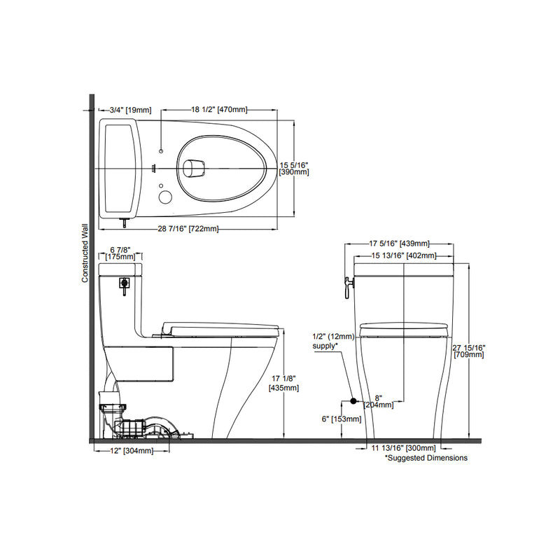 Aimes Elongated Complete One Piece Toilet - Floor Mount - 18" Vitreous China/Cotton