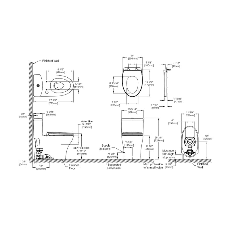 Aquia IV Elongated Complete Dual Flush One Piece Toilet - Floor Mount - 16" Vitreous China/Cotton