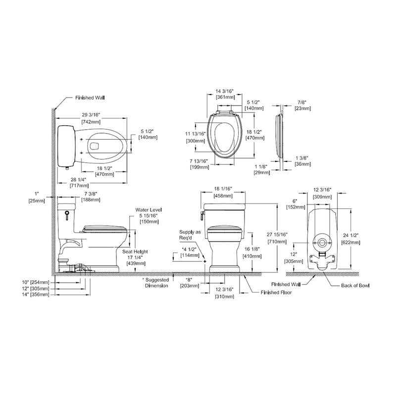 Guinevere Elongated Complete One Piece Toilet - Floor Mount - 19" Vitreous China/Cotton