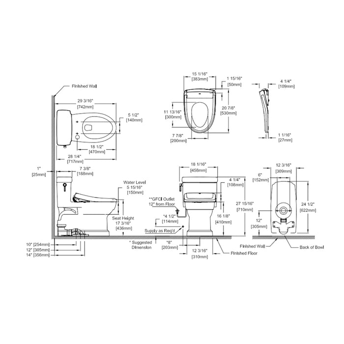 Guinevere Washlet S7A Contemporary Complete Auto Flush One Piece Toilet with Smart Bidet Seat - Floor Mount - 19" Vitreous China/Cotton - Last Unit Special Offer