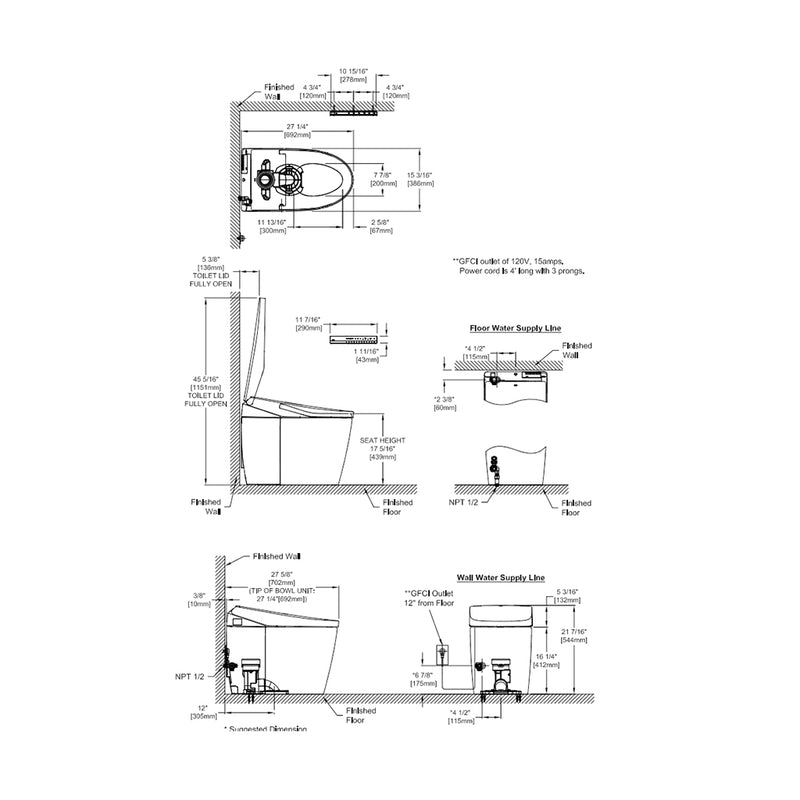 Neorest AS Elongated Dual Flush One Piece Toilet with Smart Bidet Seat- Floor Mount - 16" Vitreous China/Cotton