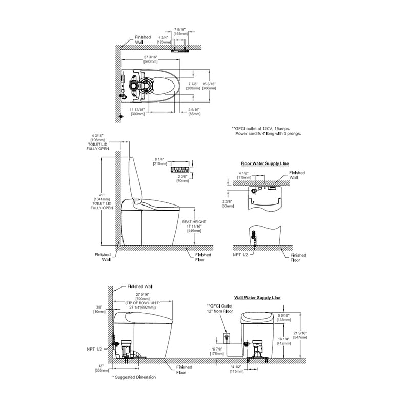 Neorest RS Elongated Dual Flush One Piece Toilet with Smart Bidet Seat - Floor Mount - 16" Vitreous China/Cotton