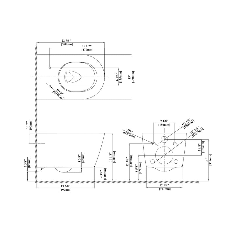 RP Wall-Hung Toilet and In-Wall Tank System - Wall Mount - 15" Vitreous China/Cotton/Matte Silver