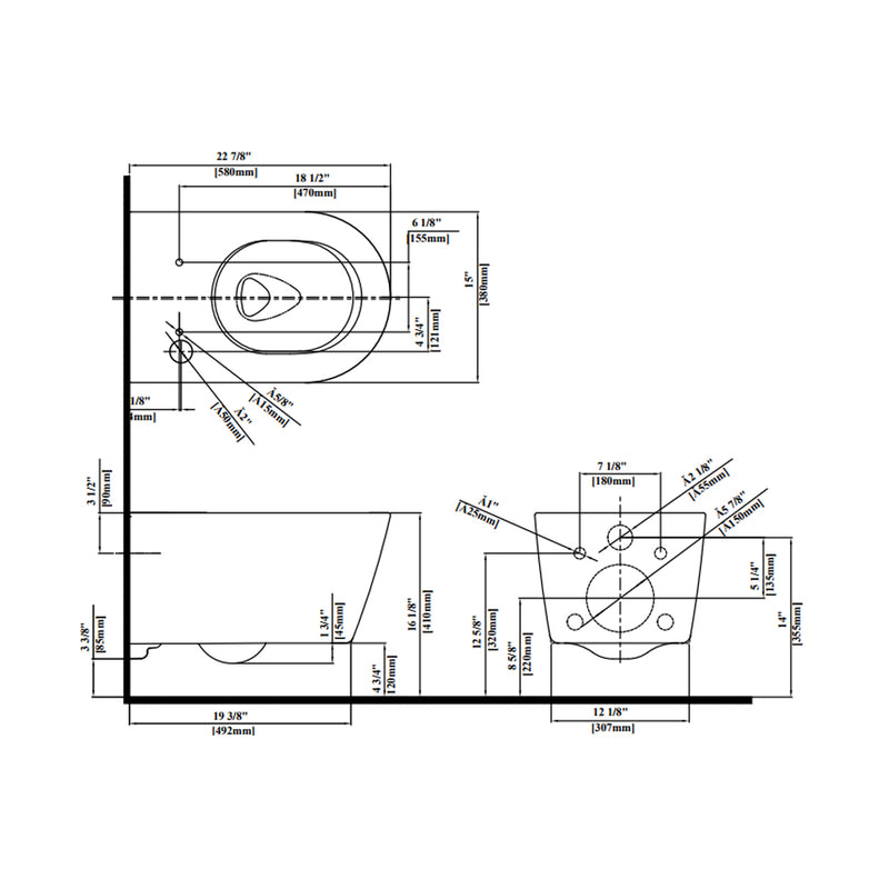 Washlet RX Elongated Complete Dual Flush One Piece Toilet with Smart Bidet Seat - Wall Mount - 15" Vitreous China/Cotton