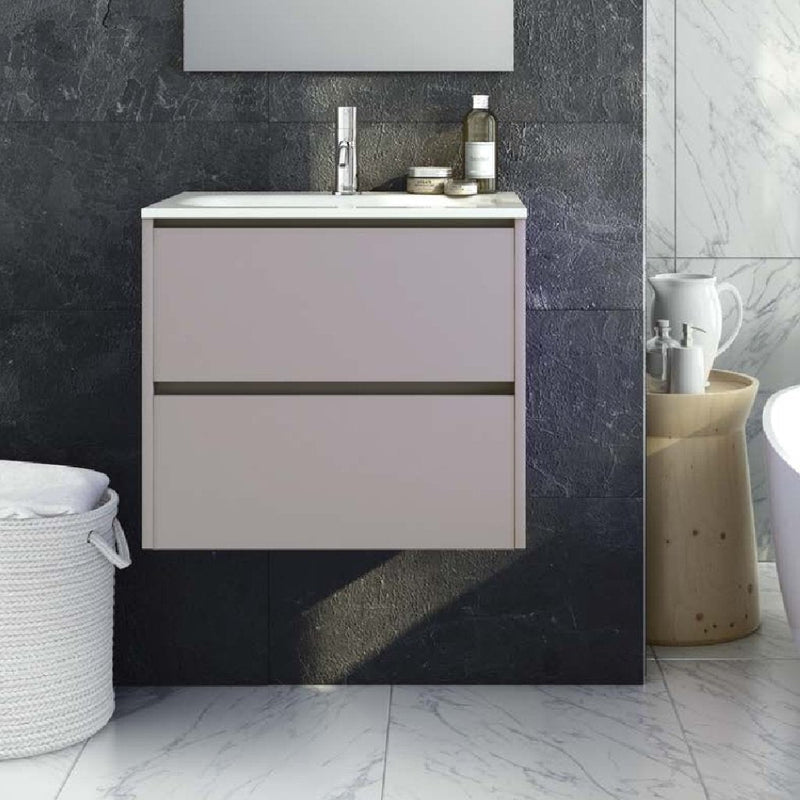 Miami 2 Drawers Bathroom Vanity with Solid Surface Sink - Wall Mount - 24" Particle Board Laminated/Pearl - Last Unit Special Offer