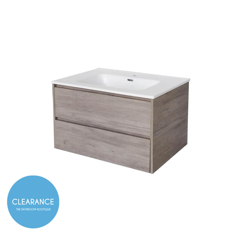 Miami 2 Drawers Bathroom Vanity with Porcelain Sink - Wall Mount - 36" Porcelain/Brown Wash (Final Sale)