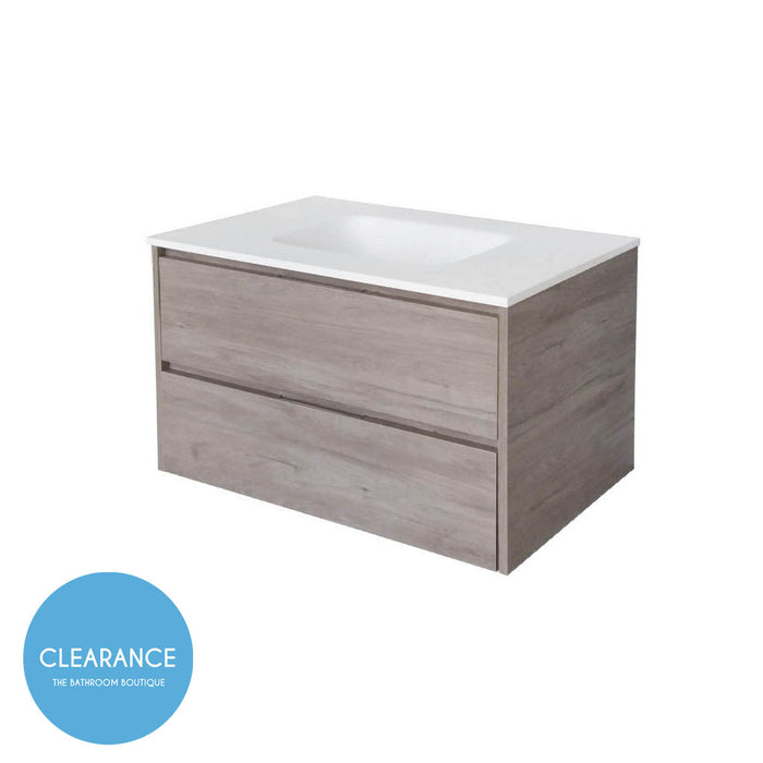 Miami 2 Drawers Bathroom Vanity with Solid Surface Sink - Wall Mount - 36" Solid Surface/Brown Wash (Final Sale)