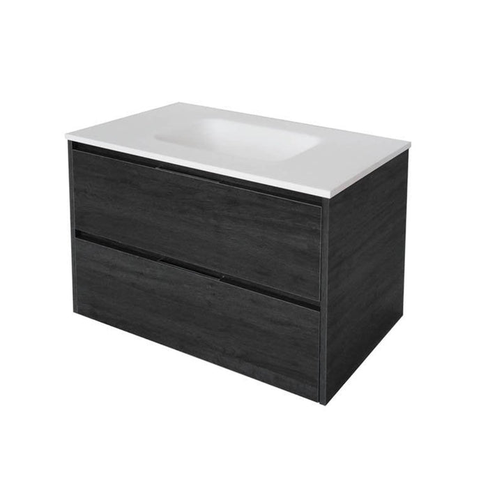 Miami 2 Drawers Bathroom Vanity with Solid Surface Sink - Wall Mount - 28" Particle Board Laminated/Black Wash