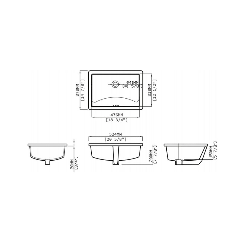 Architectura Curved Bathroom Sink - Under Mount - 18" Vitreous China/White