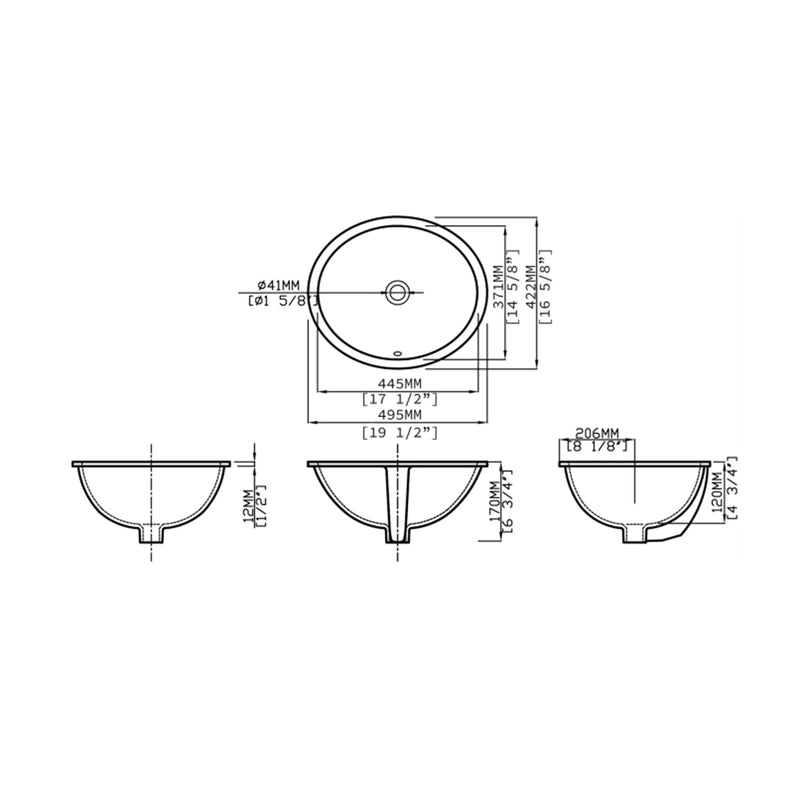Architectura Oval Bathroom Sink - Under Mount - 20" Vitreous China/White