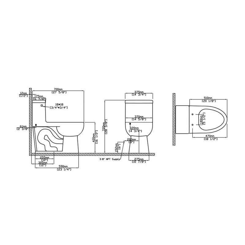 Novo Elongated Complete One Piece Toilet - Floor Mount - 15" Vitreous China/White