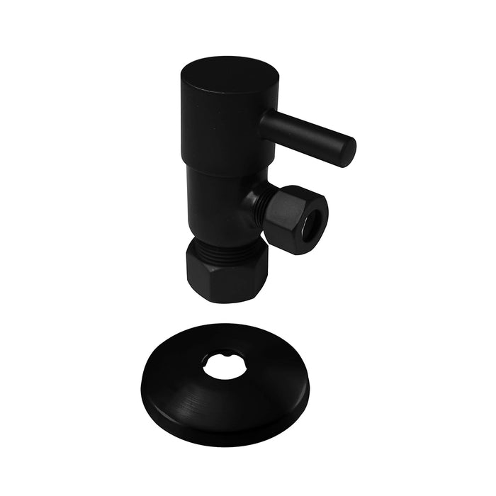 Round Lever Handle Angle Stop Valve - Wall Mount - 3" Brass/Flat Black