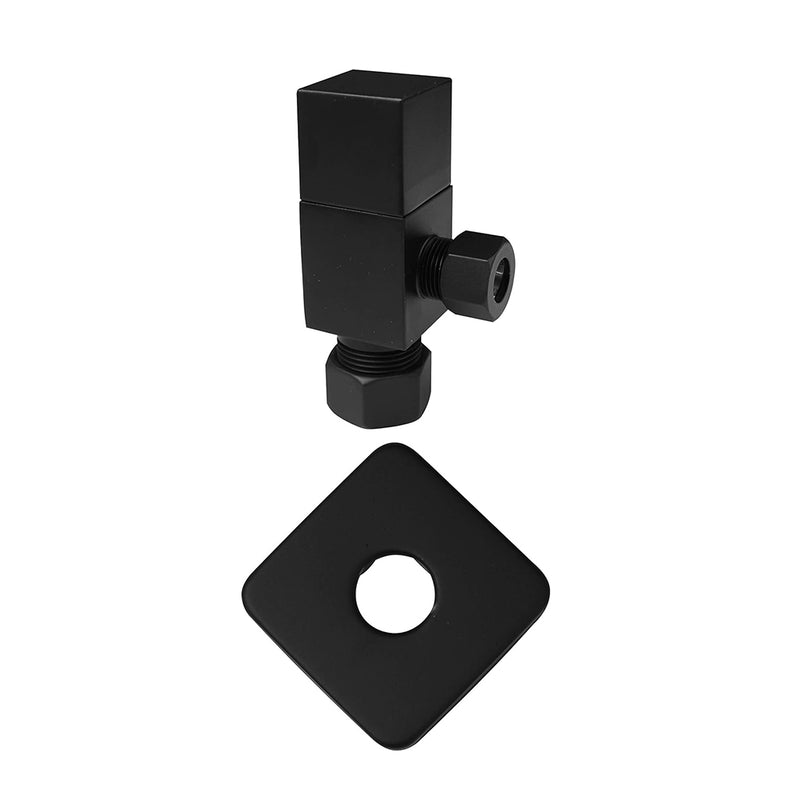 Square 1/4-Turn Angle Stop Valve - Toilet Mount - 5" Brass/Flat Black