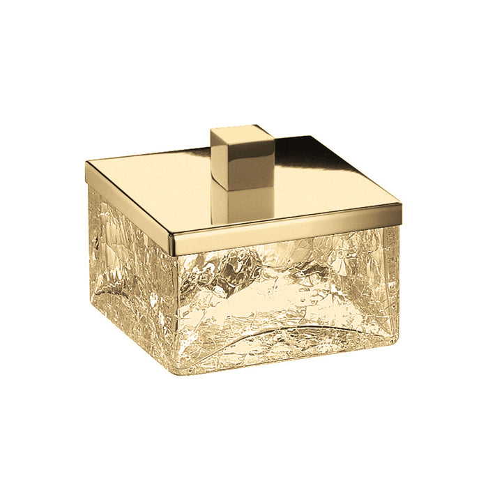 Box Cracked Crystal Cotton Box - Free Standing - 2" Brass/Glass/Gold