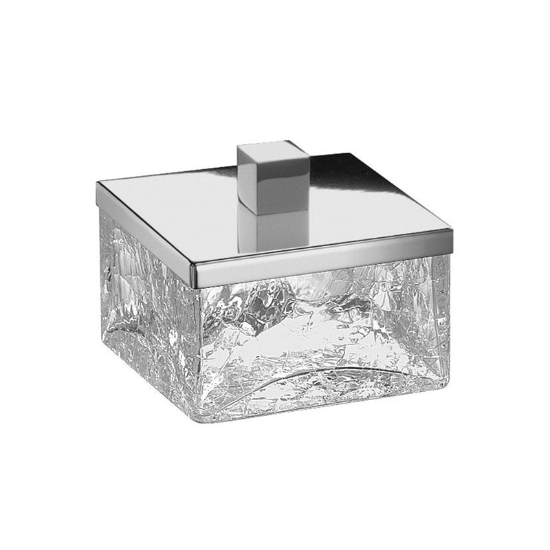 Box Cracked Crystal Cotton Box - Free Standing - 3" Brass/Polished Chrome