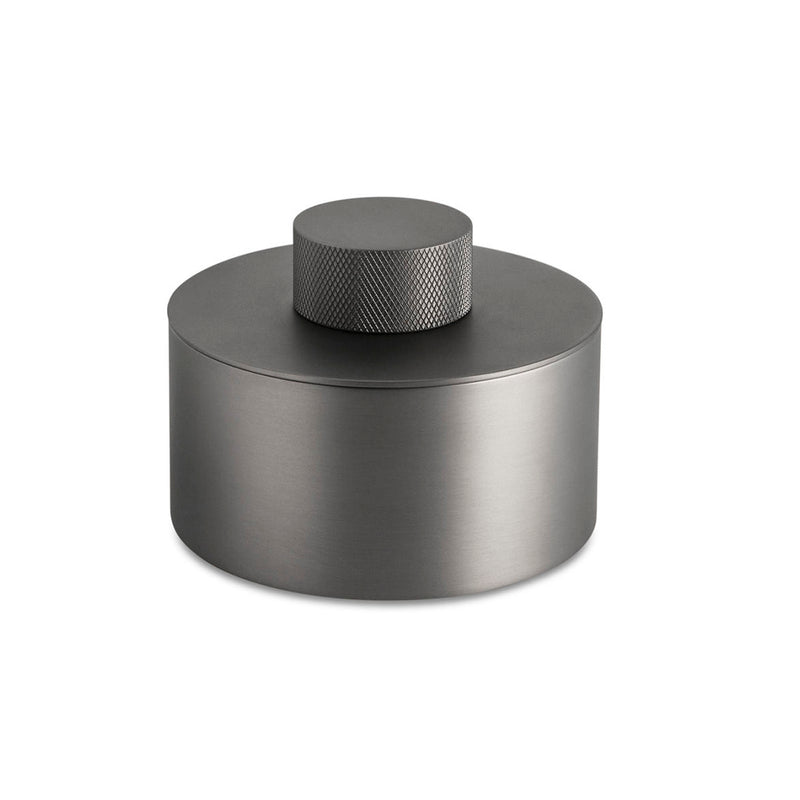 Urban Knurled Cotton Box - Free Standing - 4" Brass/Matt Graphite