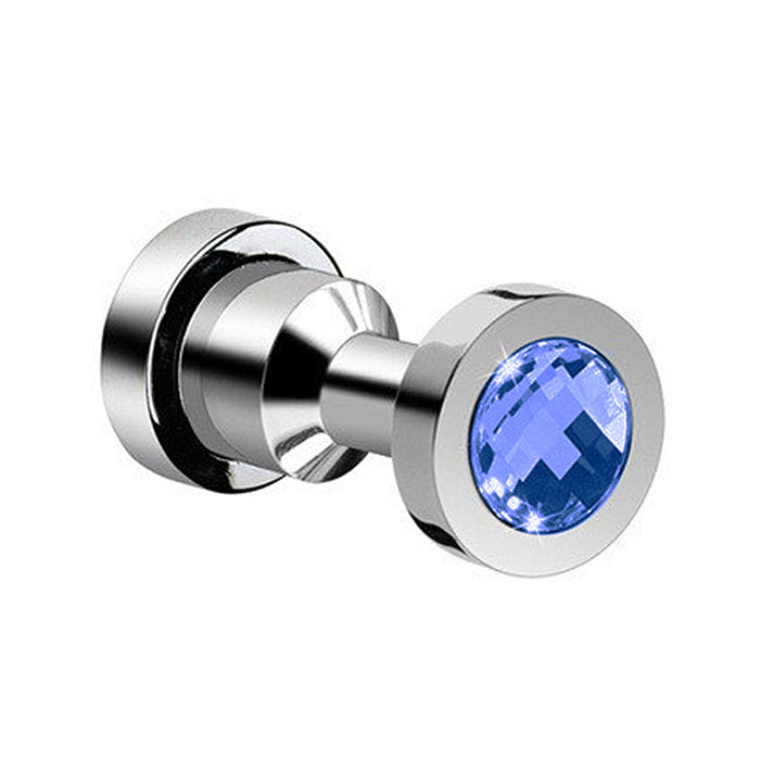 Moonlight Swarovski Single Hook - Wall Mount - 3" Brass/Glass/Blue/Polished Chrome