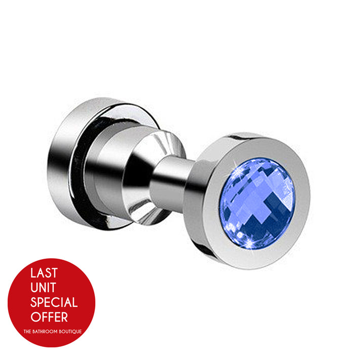 Moonlight Swarovski Round Single Hook - Wall Mount - 3" Brass/Glass/Blue/Polished Chrome - Last Unit Special Offer