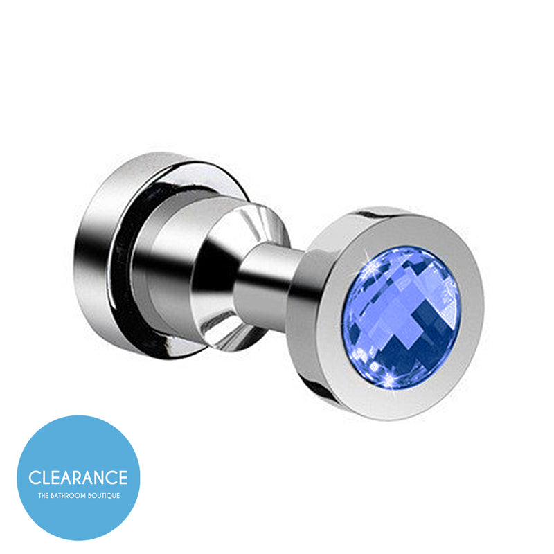 Moonlight Swarovski Round Single Hook - Wall Mount - 3" Brass/Glass/Blue/Polished Chrome (Final Sale)