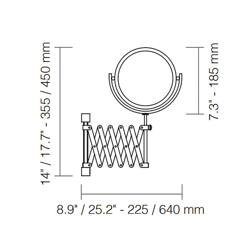 Universal Extensible 3X Make-Up Mirror - Wall Mount - 7" Brass/Polished Chrome