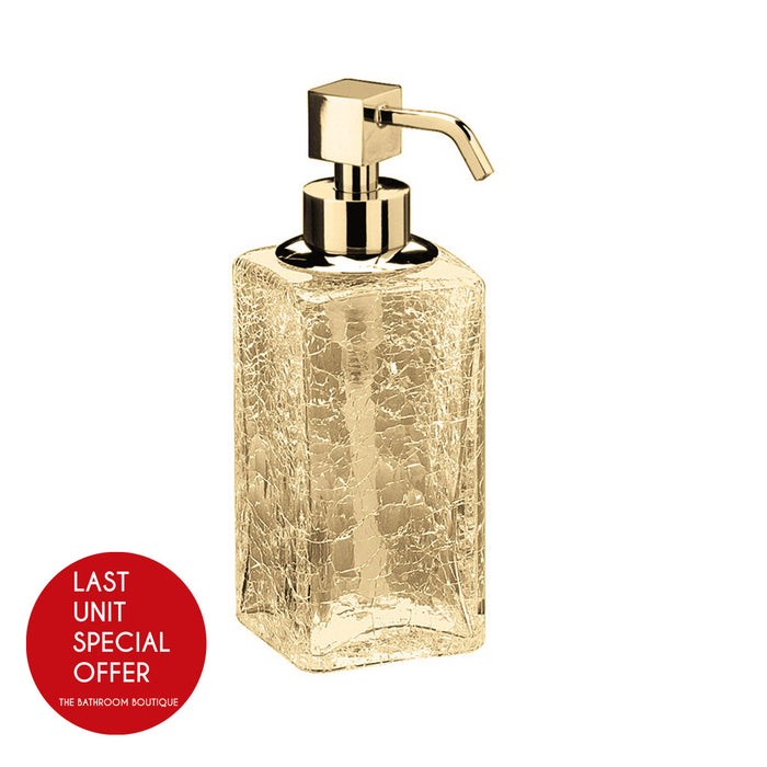 Box Cracked Crystal Soap Dispenser - Free Standing - 6" Brass/Glass/Gold - Last Unit Special Offer