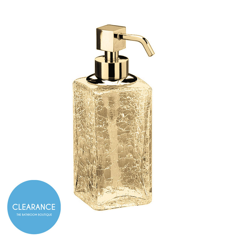 Box Cracked Crystal Soap Dispenser - Free Standing - 6" Brass/Glass/Gold (Final Sale)