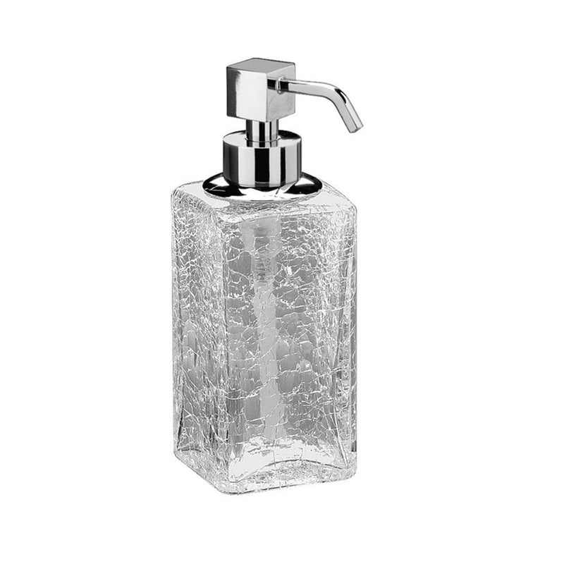 Box Cracked Crystal Soap Dispenser - Free Standing - 6" Brass/Glass/Polished Chrome (Final Sale)