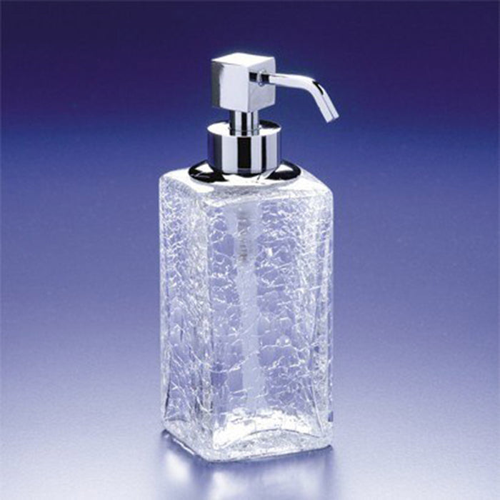 Box Cracked Crystal Soap Dispenser - Free Standing - 6" Brass/Glass/Polished Chrome