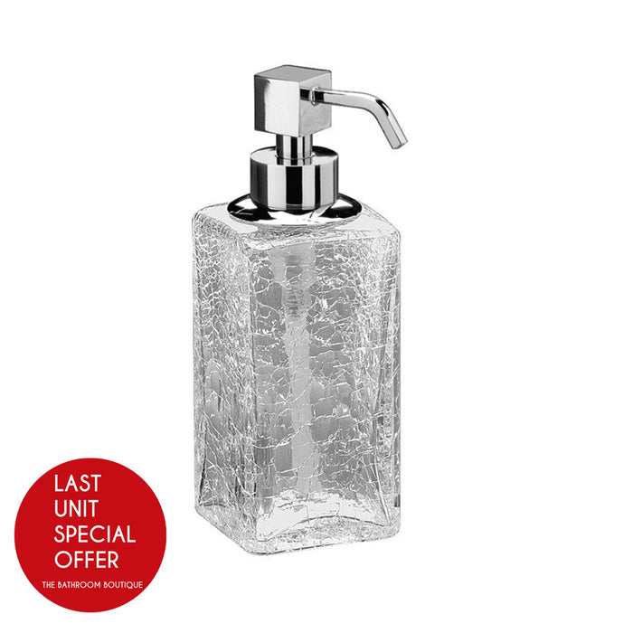 Box Cracked Crystal Soap Dispenser - Free Standing - 6" Brass/Glass/Polished Chrome - Last Unit Special Offer