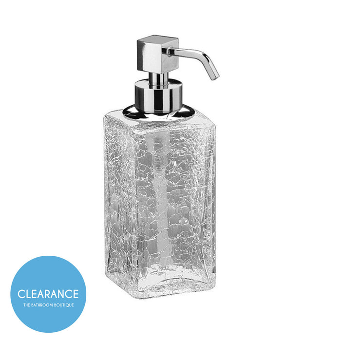 Box Cracked Crystal Soap Dispenser - Free Standing - 6" Brass/Glass/Polished Chrome (Final Sale)