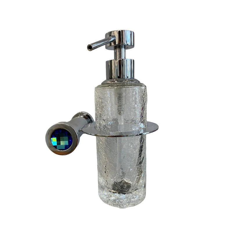 Moonlight Swarovski Round Soap Dispenser - Wall Mount - 2" Brass/Glass/Blue/Polished Chrome (Final Sale)