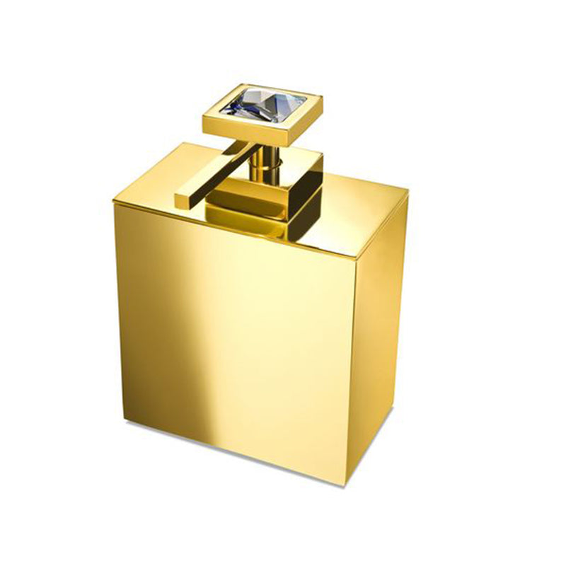 Moonlight Swarovski Square Soap Dispenser - Free Standing - 6" Brass/Glass/Gold/White