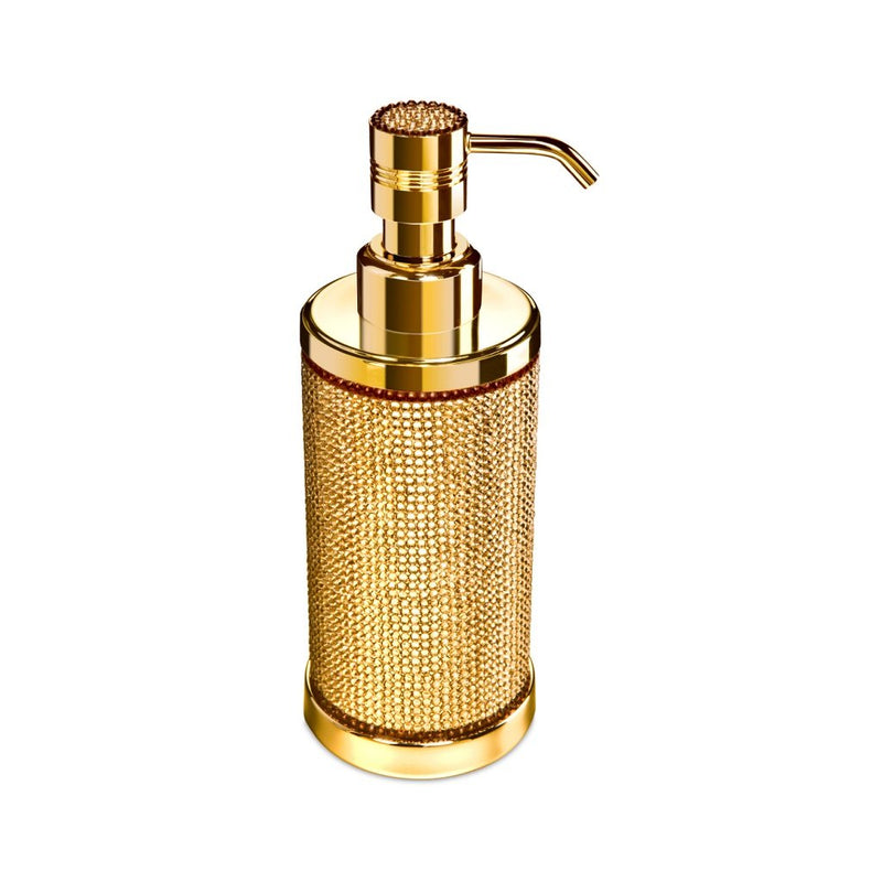 Star Light Round Swarovski Soap Dispenser - Free Standing - 8" Brass/Glass/Gold