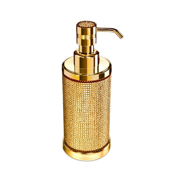 Star Light Round Swarovski Soap Dispenser - Free Standing - 2" Brass/Glass/Gold
