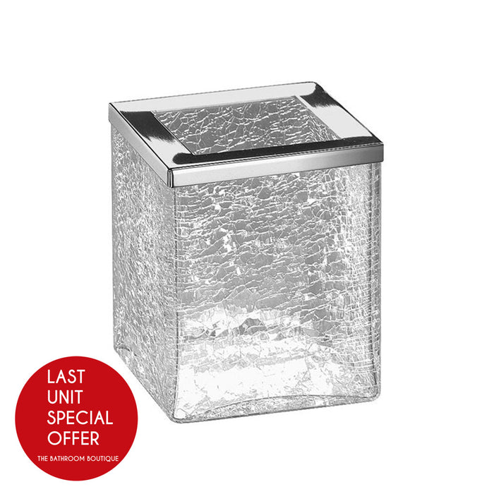 Box Cracked Crystal Toothbrush Holder - Free Standing - 4" Brass/Glass/Polished Chrome - Last Unit Special Offer