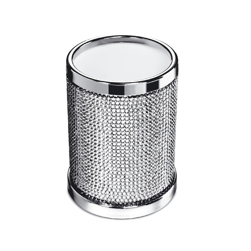 Star Light Round Swarovski Toothbrush Holder - Free Standing - 4" Brass/Glass/Polished Chrome