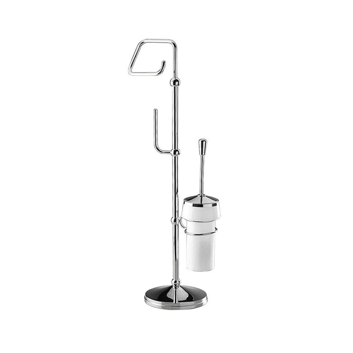 Universal Toilet Brush And Toilet Paper Holder - Free Standing - 32" Brass/Glass/Polished Chrome