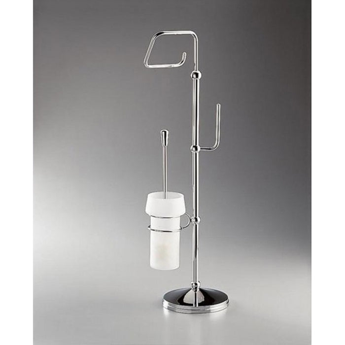 Universal Toilet Brush And Toilet Paper Holder - Free Standing - 32" Brass/Glass/Polished Chrome