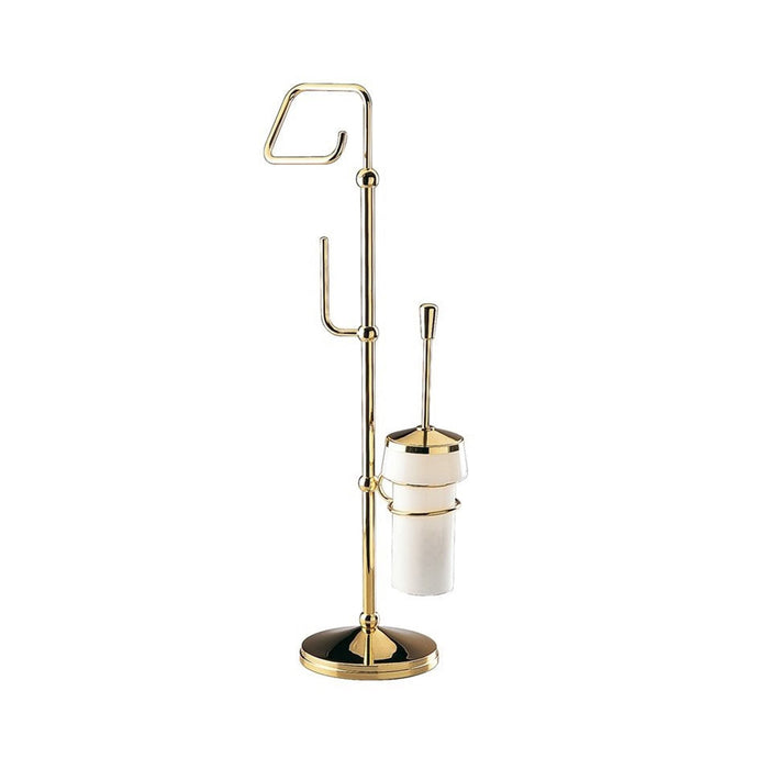 Universal Toilet Brush And Toilet Paper Holder - Free Standing - 32" Brass/Glass/Gold