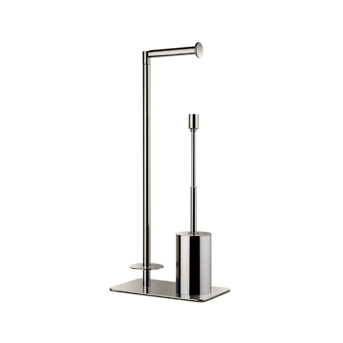 Universal Brush And Spare Toilet Paper Holder - Free Standing - 22" Brass/Brushed Nickel