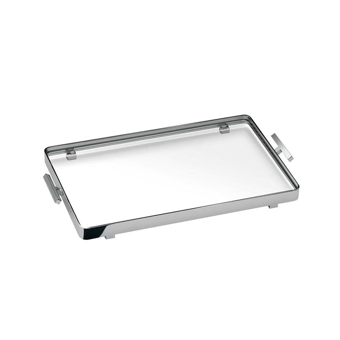 Box Metal Tray - Free Standing - 11" Brass/Glass/Polished Chrome