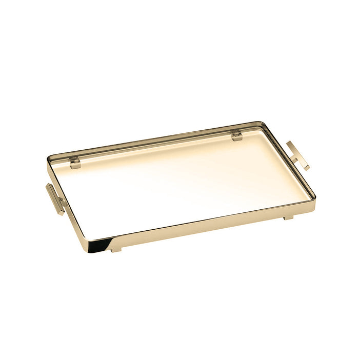 Box Metal Tray - Free Standing - 11" Brass/Glass/Gold
