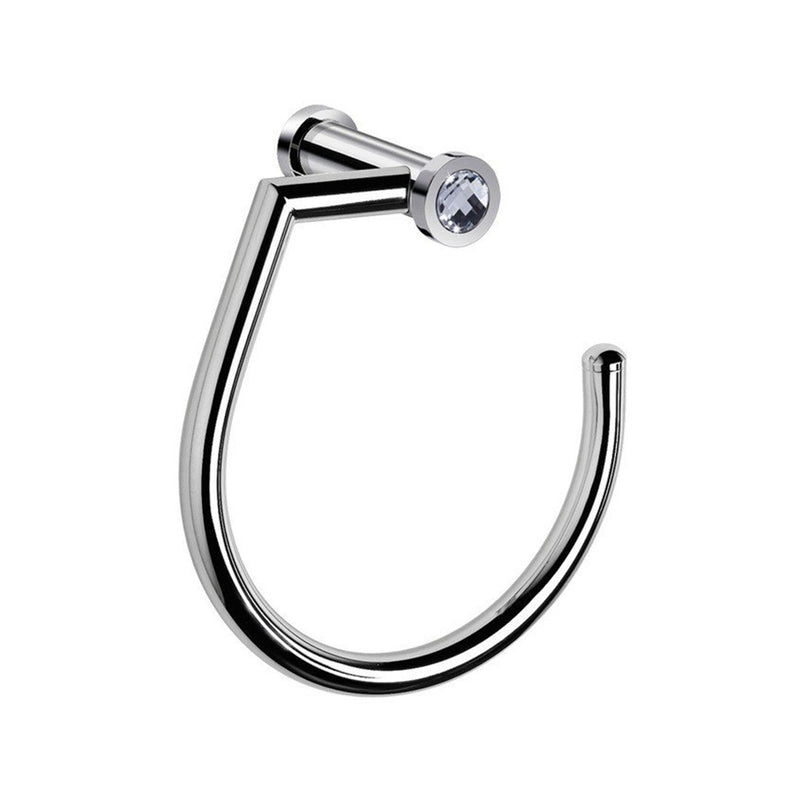 Moonlight Swarovski Small Round Towel Ring - Wall Mount - 6" Brass/Glass/White/Polished Chrome