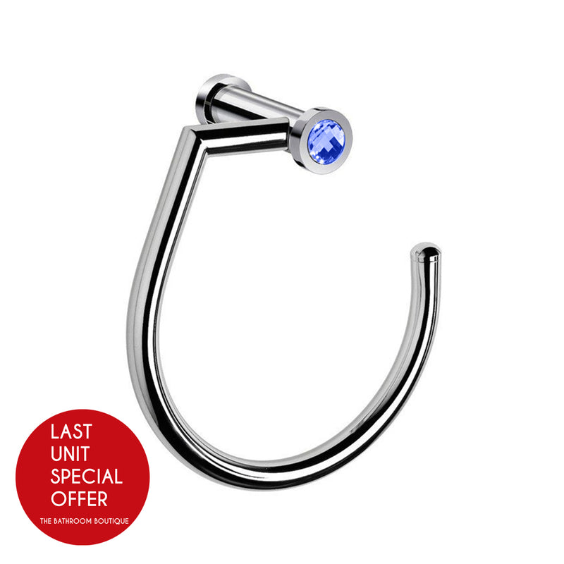Moonlight Swarovski Small Round Towel Ring - Wall Mount - 6" Brass/Glass/Blue/Polished Chrome - Last Unit Special Offer