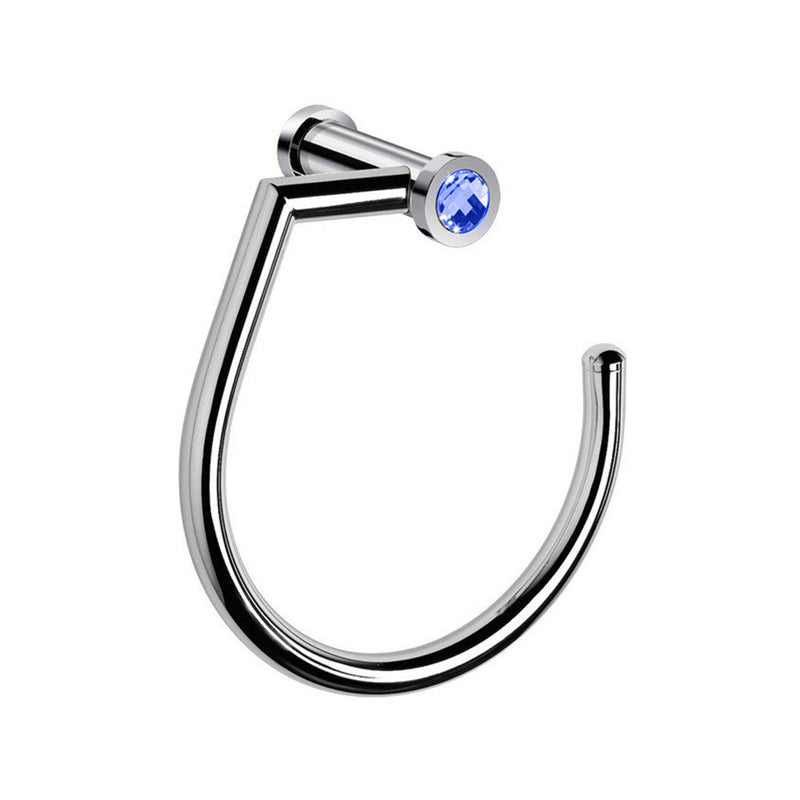 Moonlight Swarovski Small Round Towel Ring - Wall Mount - 6" Brass/Glass/Blue/Polished Chrome - Last Unit Special Offer