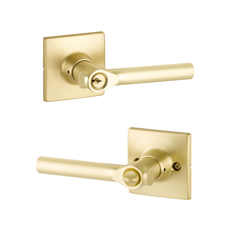 Marcel Rosette Holden Door Keyed Leverset - Door Mount - 4" Brass/Satin Brass