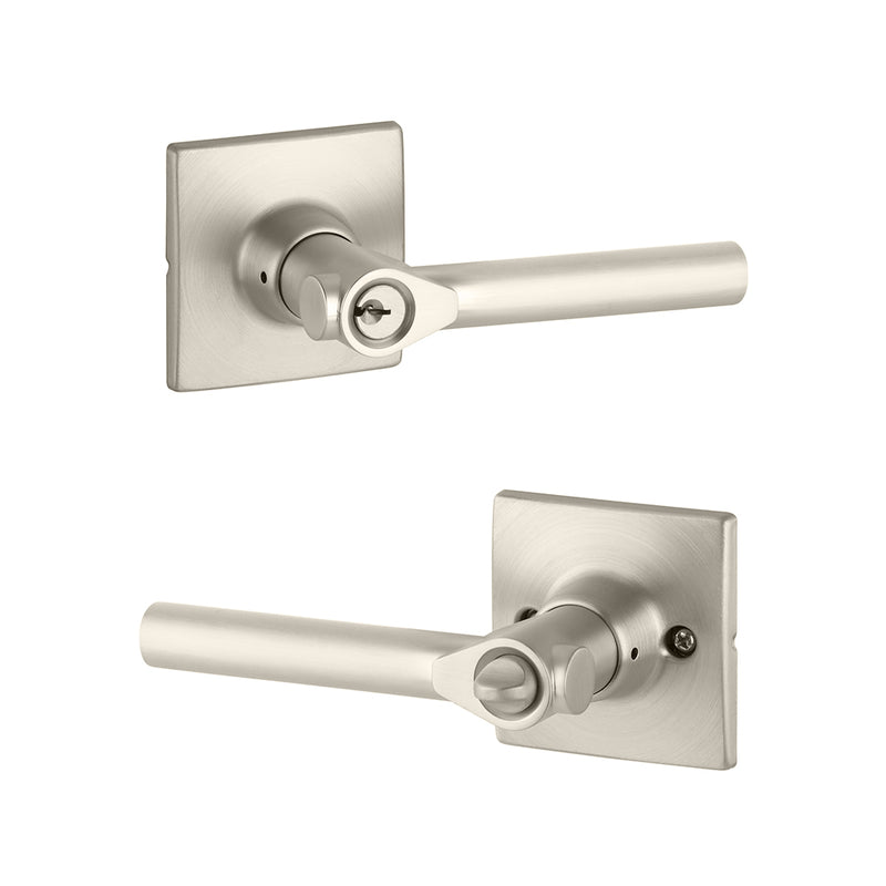 Marcel Rosette Holden Door Keyed Leverset - Door Mount - 4" Brass/Satin Nickel