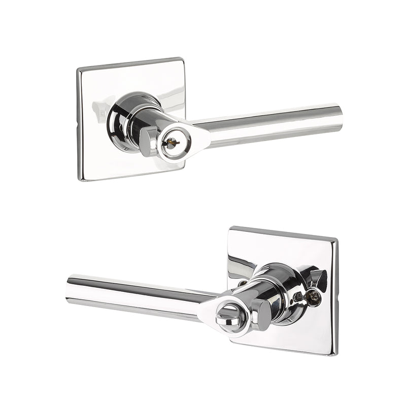 Marcel Rosette Holden Door Keyed Leverset - Door Mount - 4" Brass/Polished Chrome